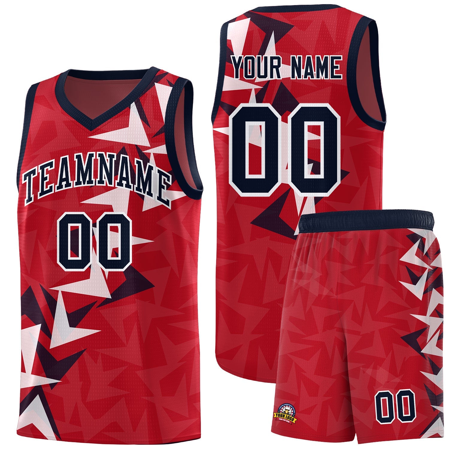 Custom Red Boomerang Pattern Sets Basketball Jersey
