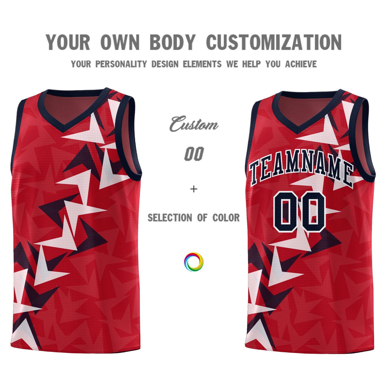 Custom Red Boomerang Pattern Sets Basketball Jersey