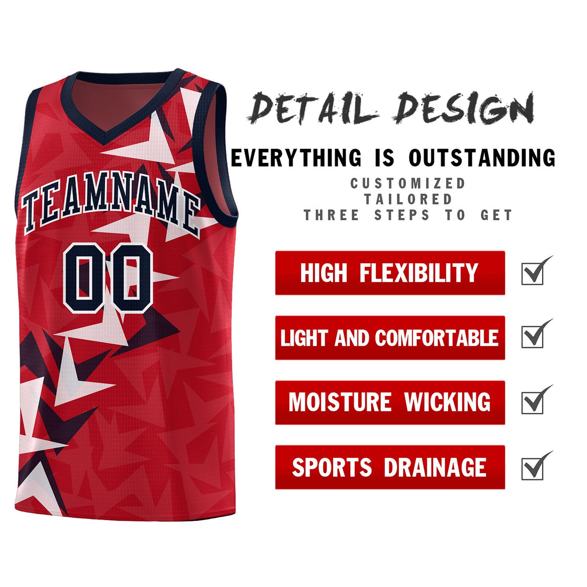 Custom Red Boomerang Pattern Sets Basketball Jersey