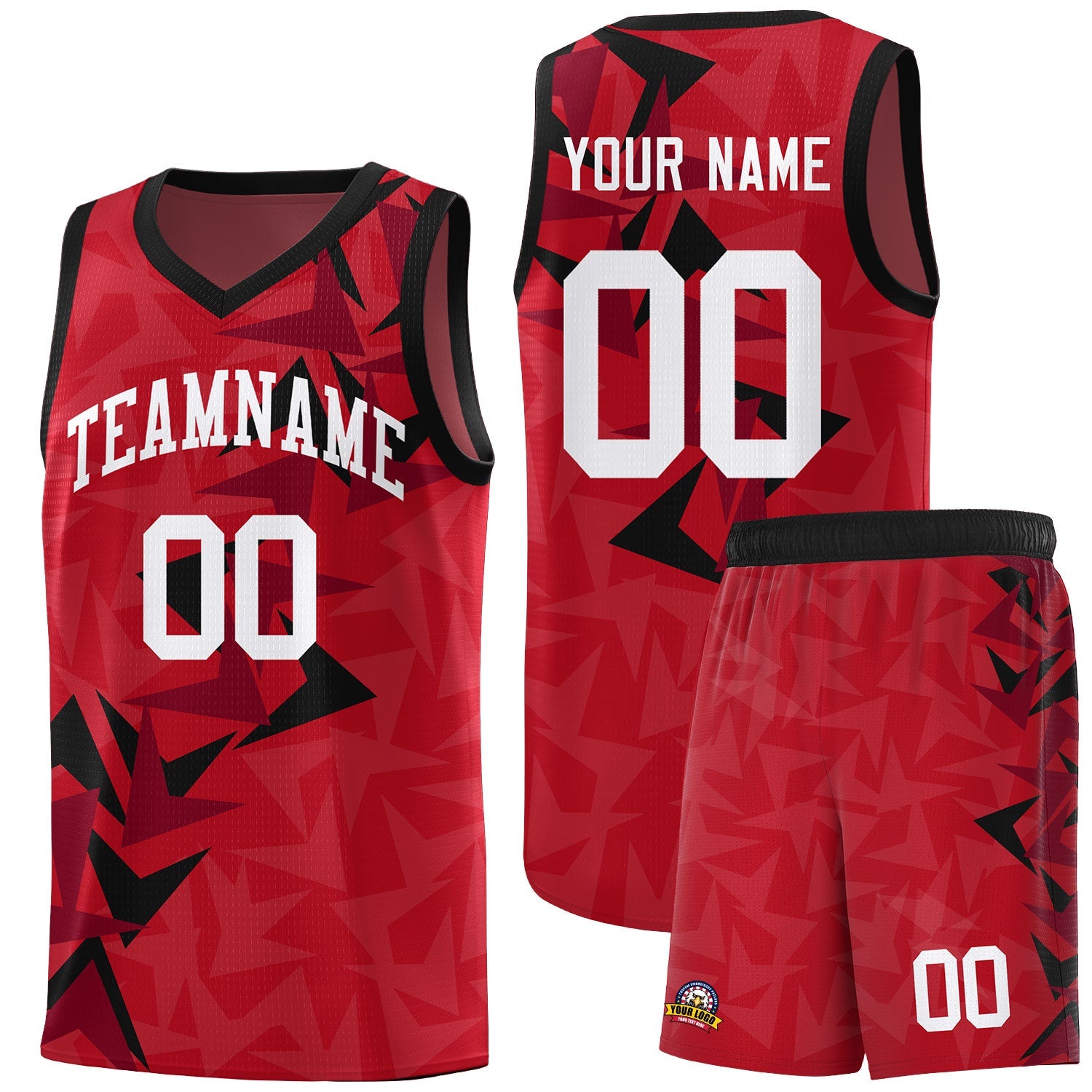 Custom Red Boomerang Pattern Sets Basketball Jersey