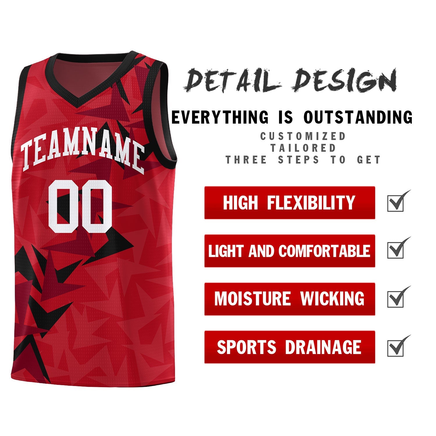 Custom Red Boomerang Pattern Sets Basketball Jersey