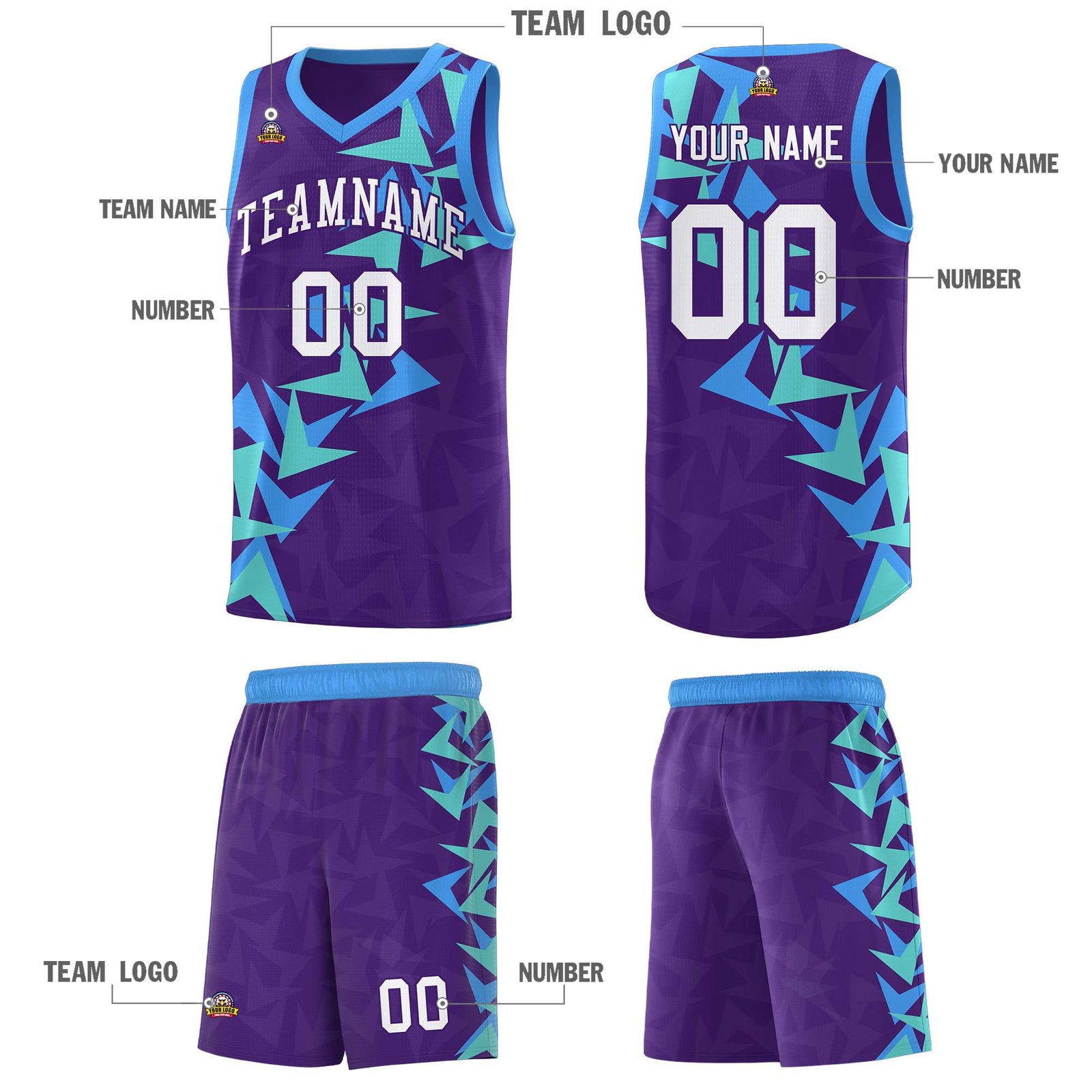 Custom Purple Boomerang Pattern Sets Basketball Jersey