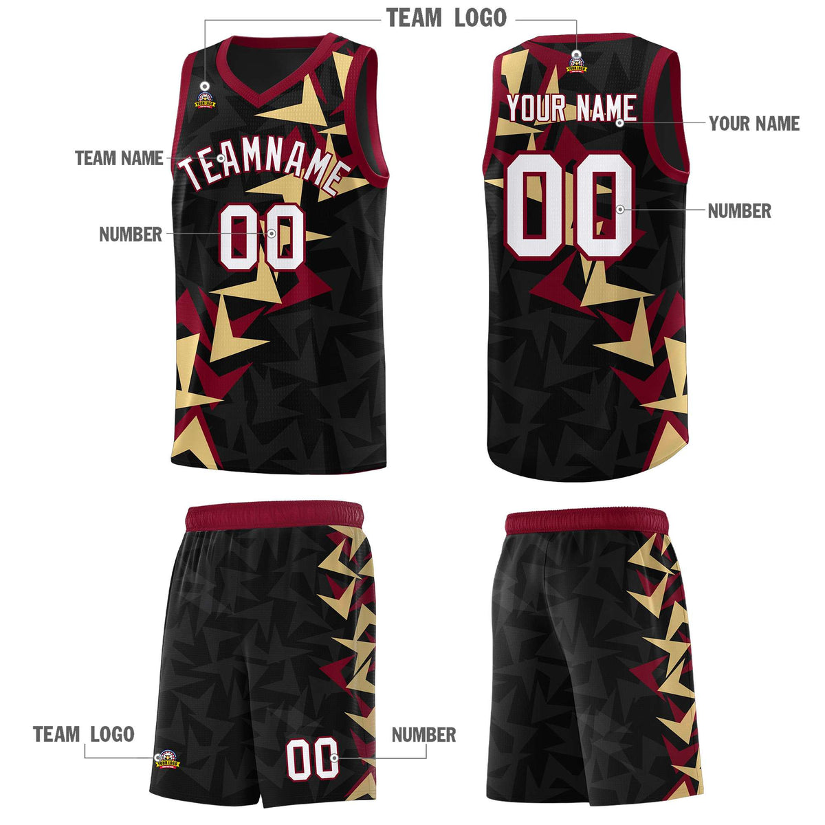 Custom Black Boomerang Pattern Sets Basketball Jersey