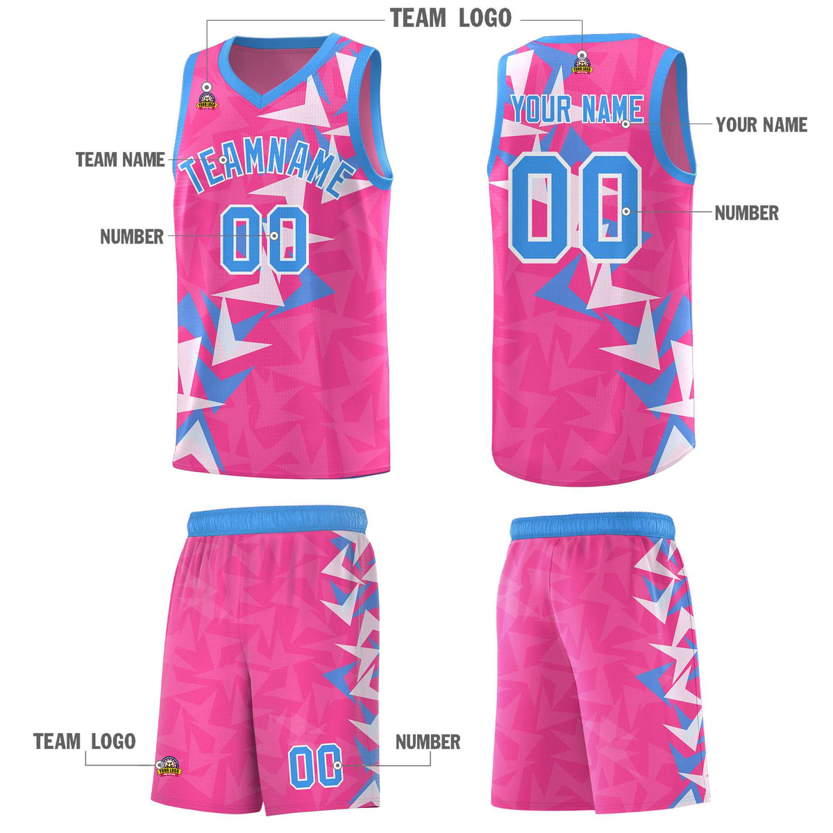Custom Pink Boomerang Pattern Sets Basketball Jersey