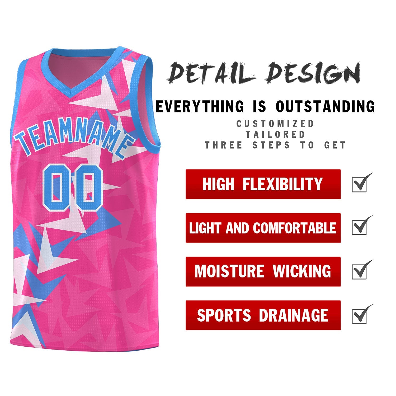 Custom Pink Boomerang Pattern Sets Basketball Jersey