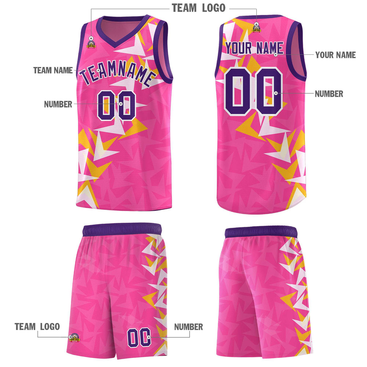 Custom Pink Boomerang Pattern Sets Basketball Jersey