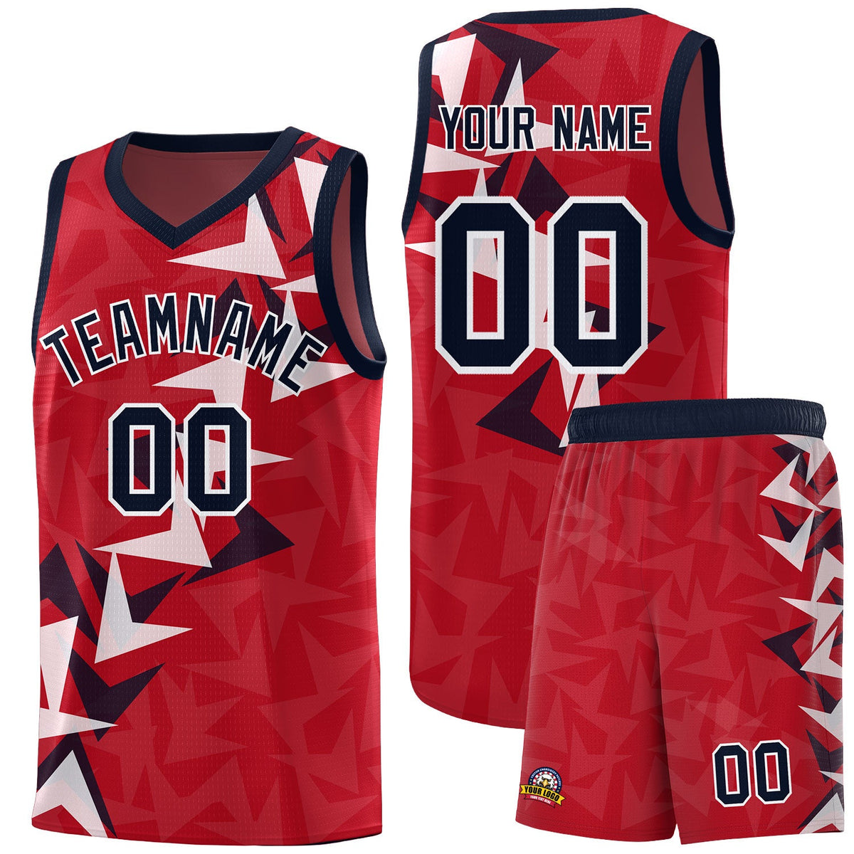 Custom Red Boomerang Pattern Sets Basketball Jersey