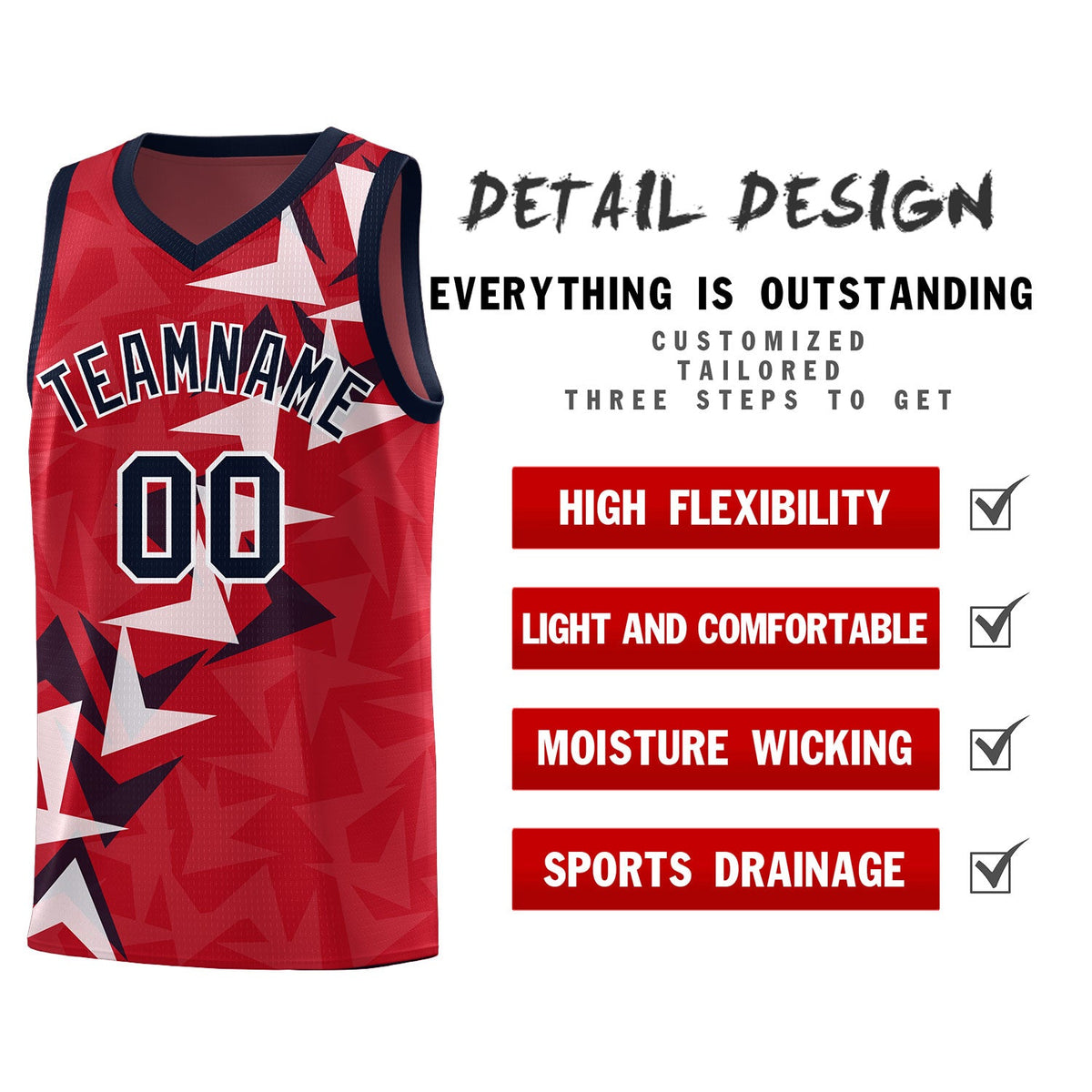 Custom Red Boomerang Pattern Sets Basketball Jersey