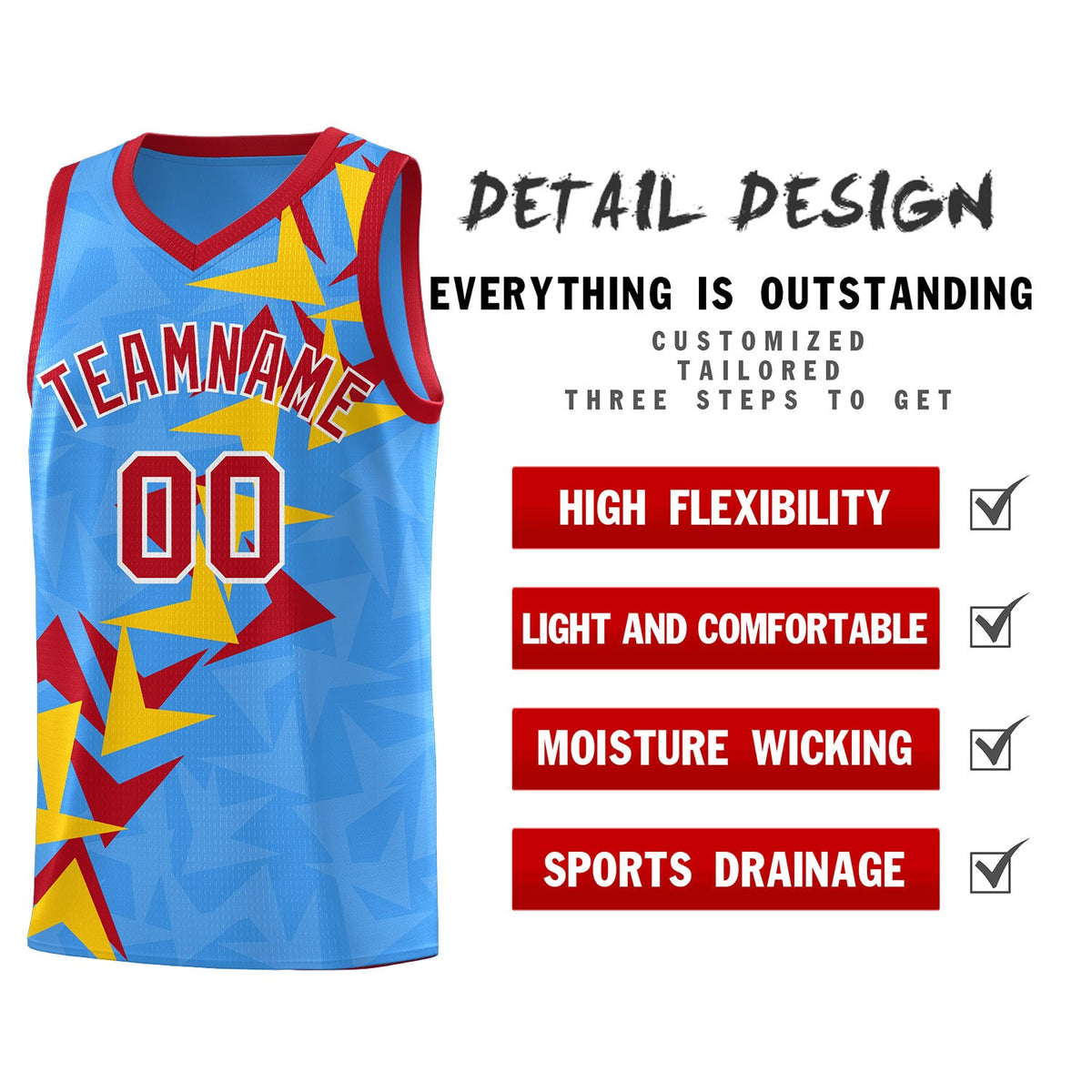 Custom Light Blue Boomerang Pattern Sets Basketball Jersey