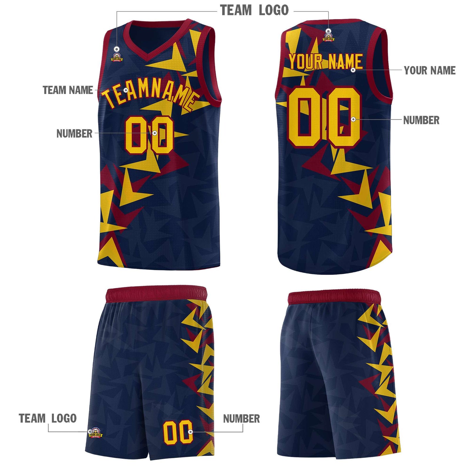Custom Navy Boomerang Pattern Sets Basketball Jersey