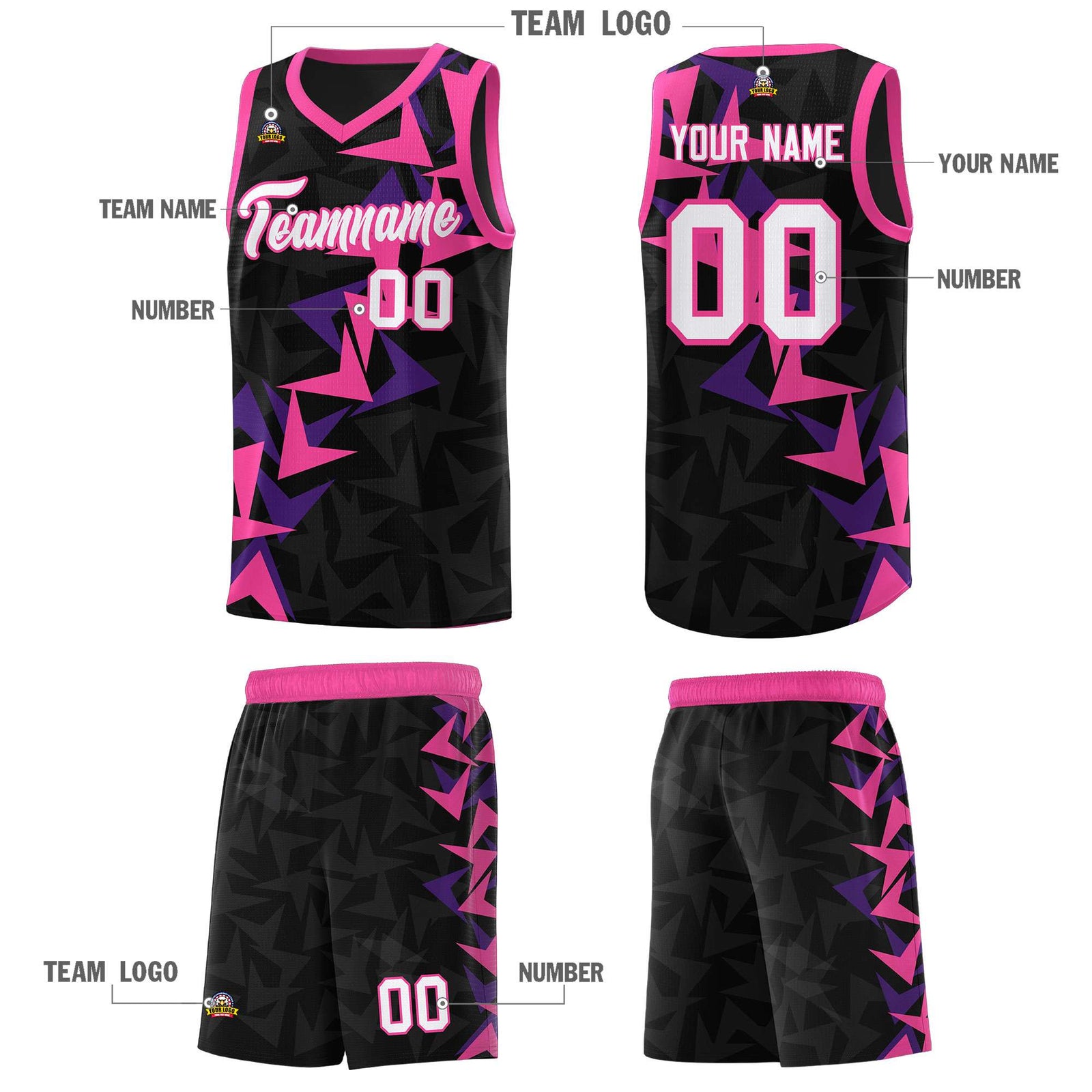 Custom Black Boomerang Pattern Sets Basketball Jersey