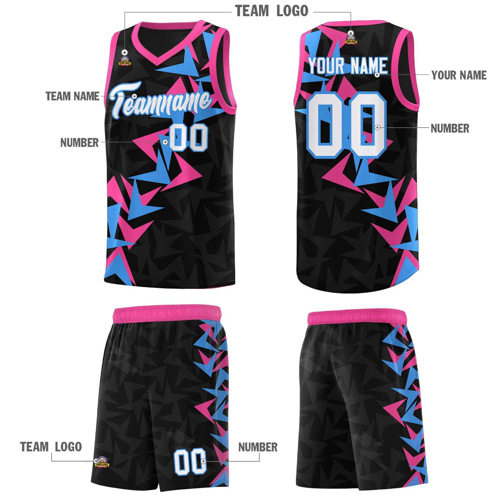 Custom Black Boomerang Pattern Sets Basketball Jersey