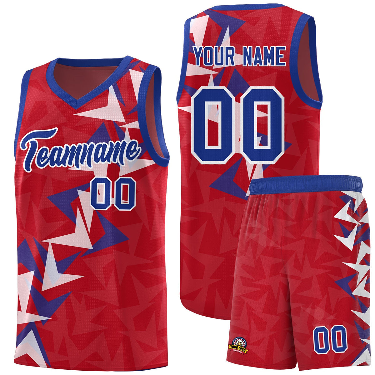 Custom Red Boomerang Pattern Sets Basketball Jersey