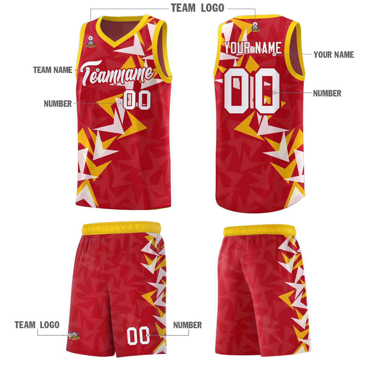 Custom Red Boomerang Pattern Sets Basketball Jersey