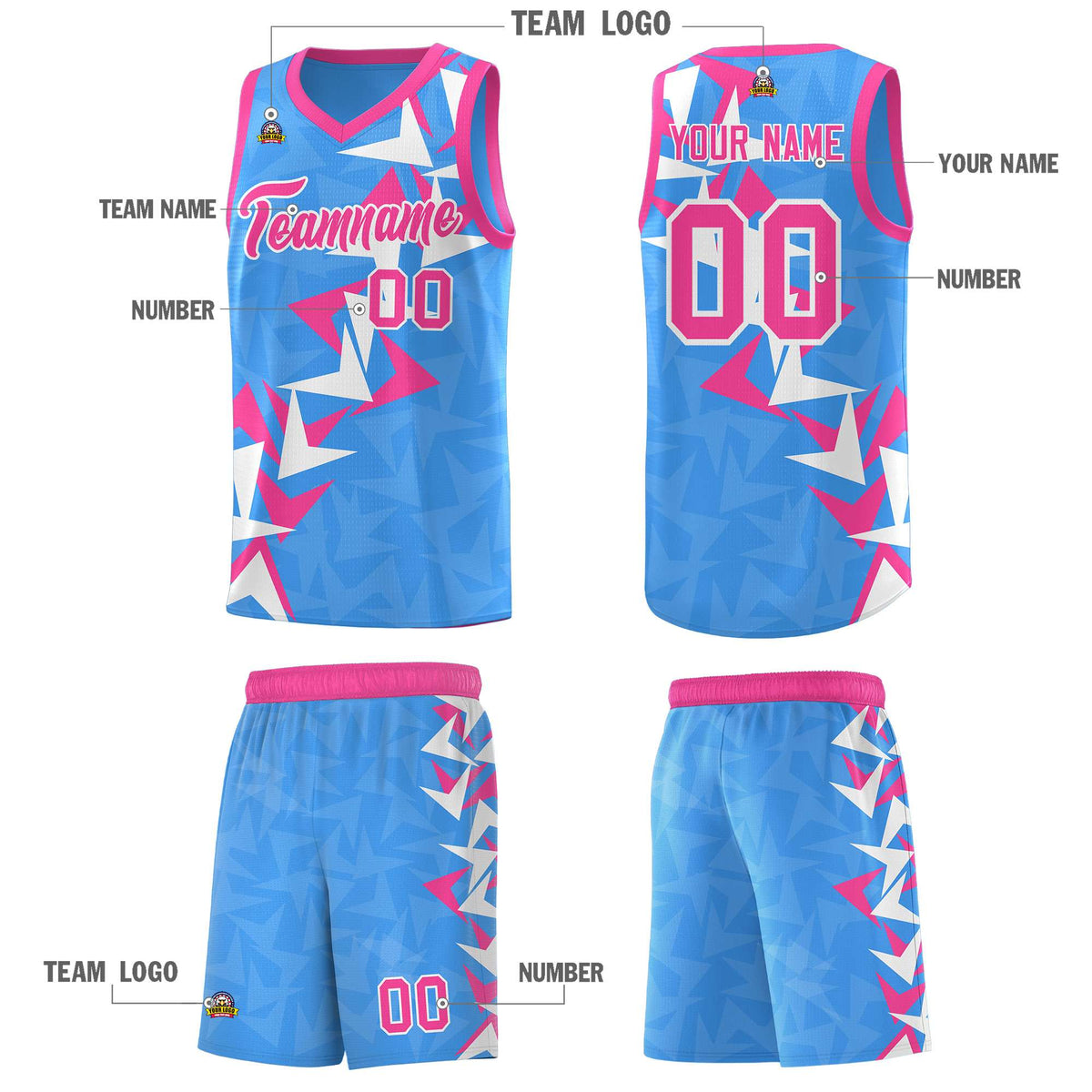 Custom Light Blue Boomerang Pattern Sets Basketball Jersey