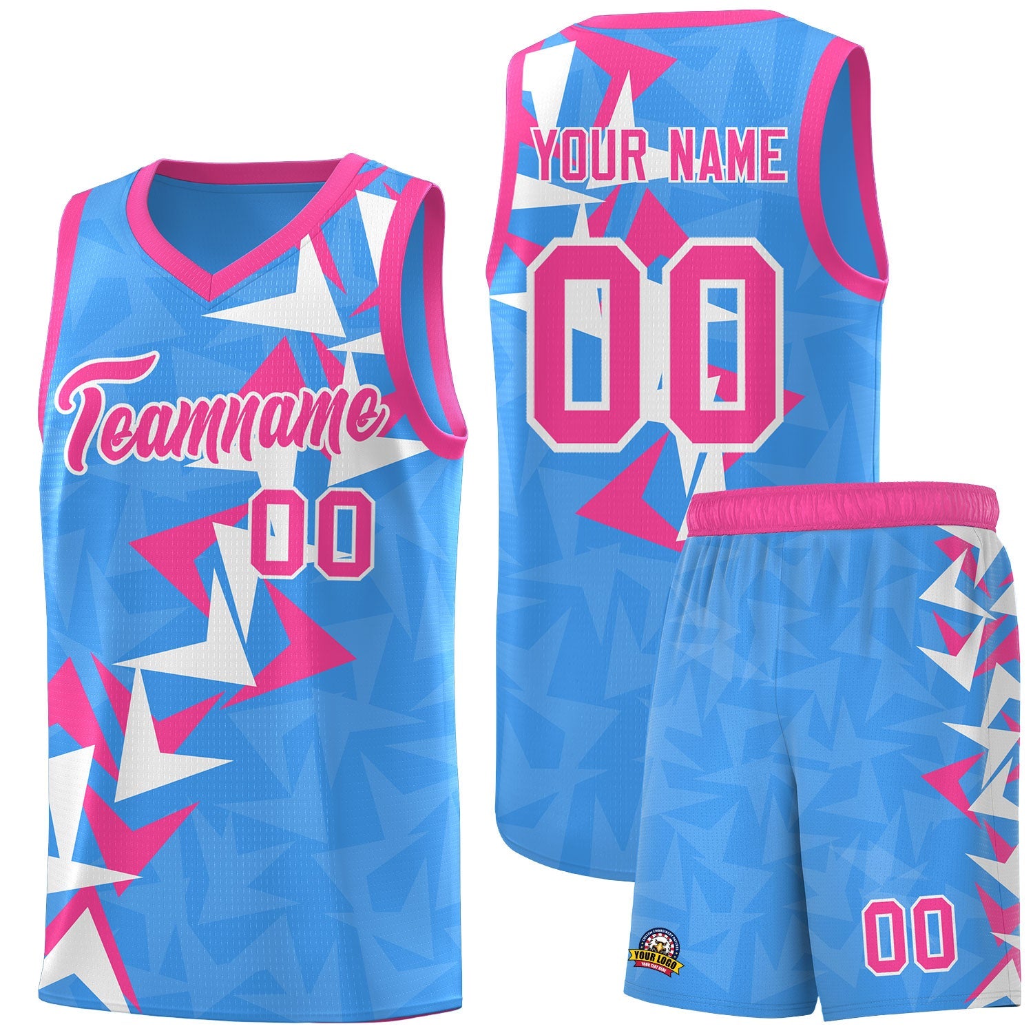 Custom Light Blue Boomerang Pattern Sets Basketball Jersey