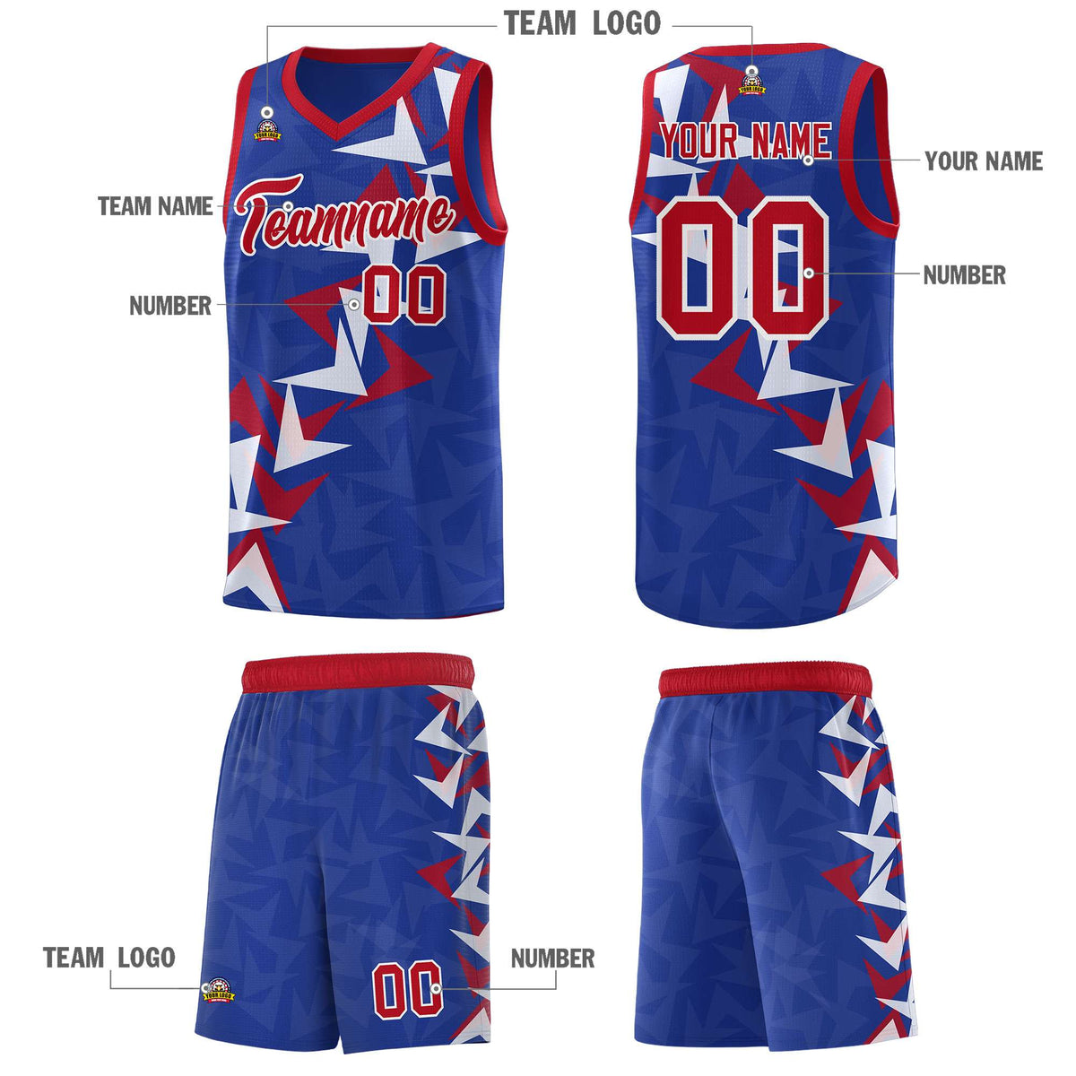 Custom Royal Boomerang Pattern Sets Basketball Jersey