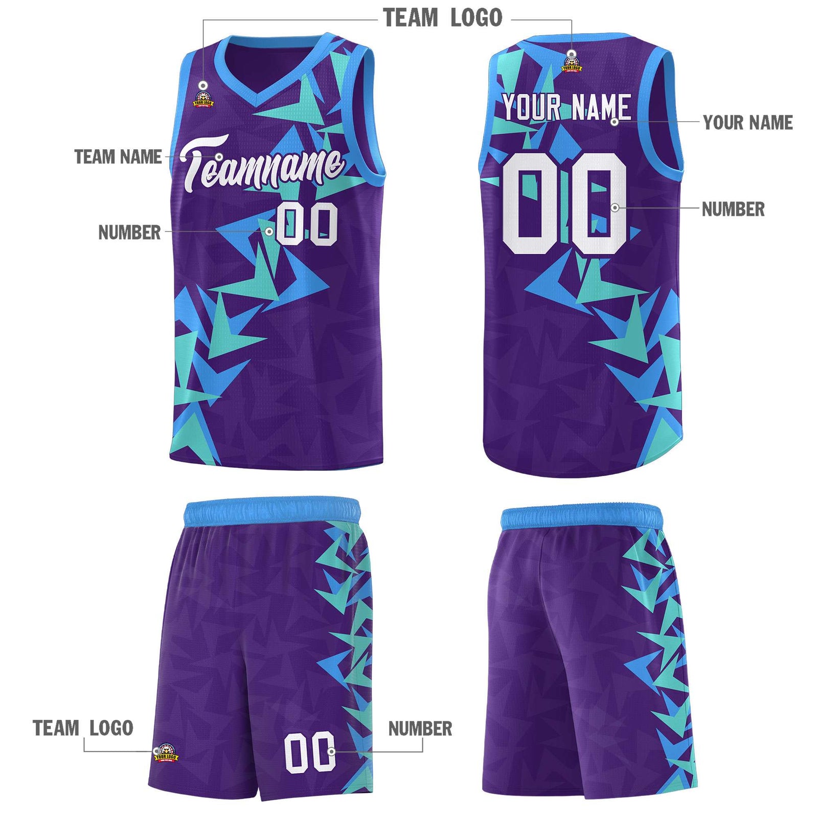 Custom Purple Boomerang Pattern Sets Basketball Jersey