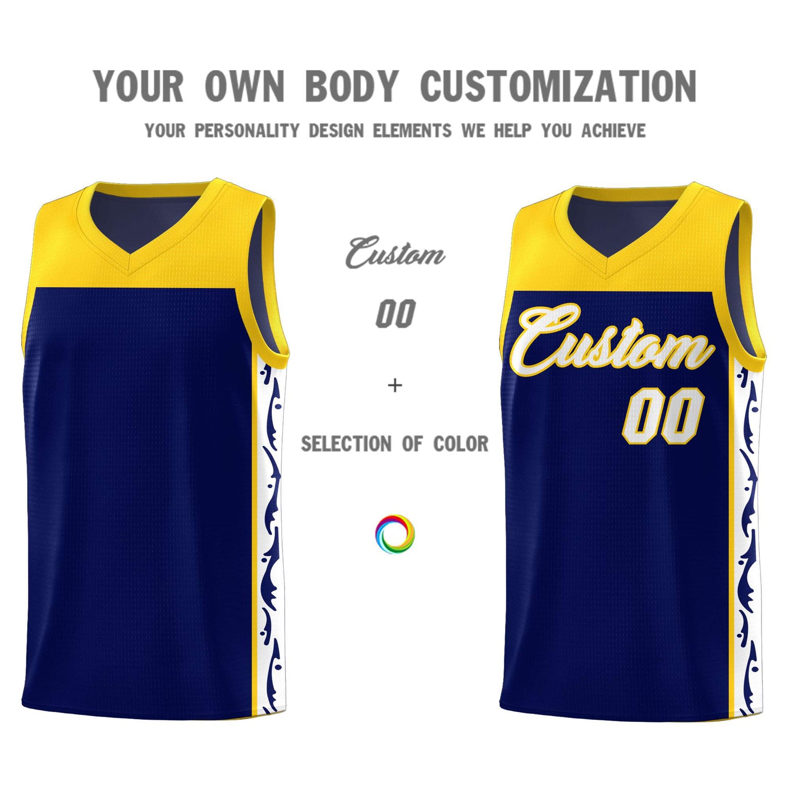 Custom Navy Side Pattern Sports Uniform Basketball Jersey