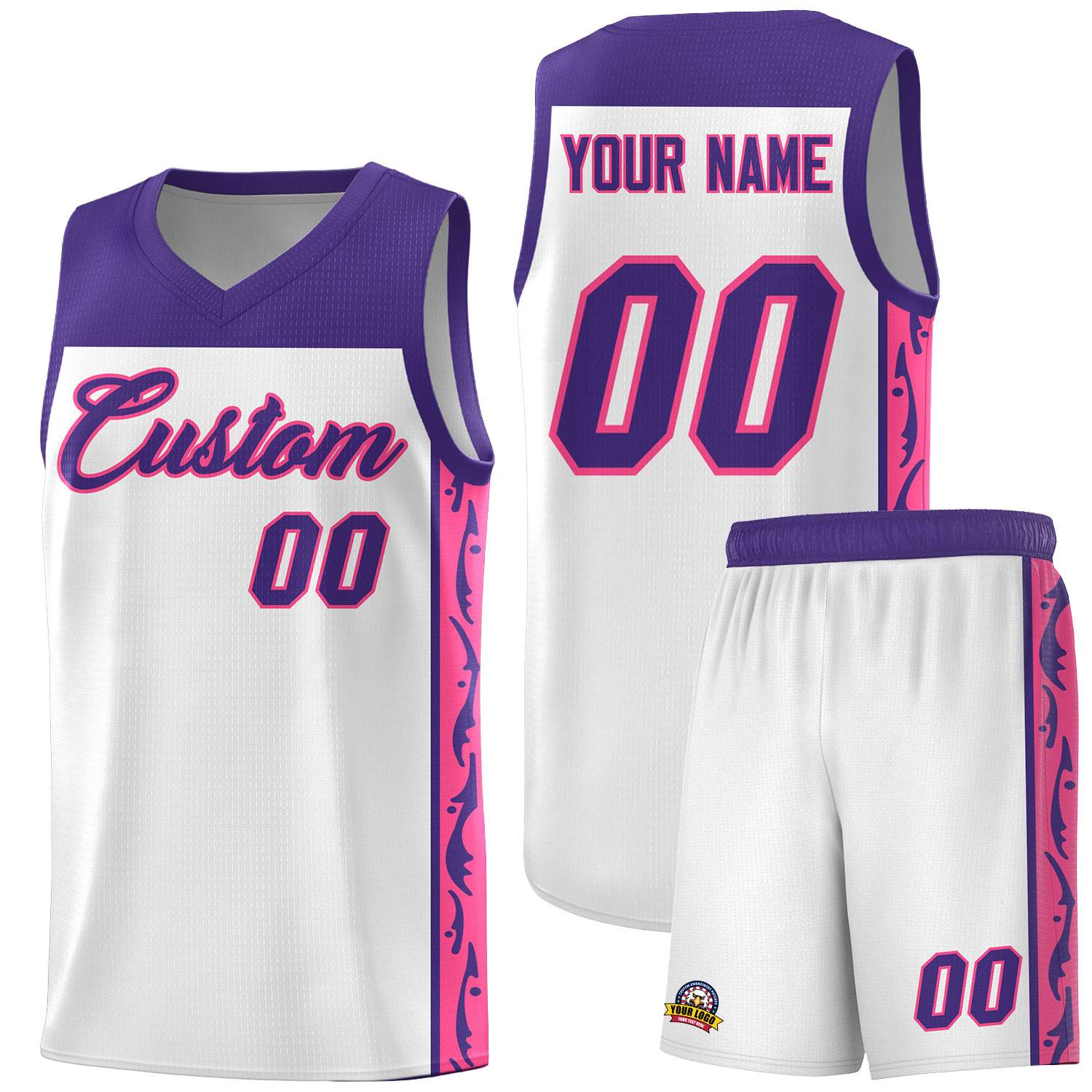Custom White Side Pattern Sports Uniform Basketball Jersey