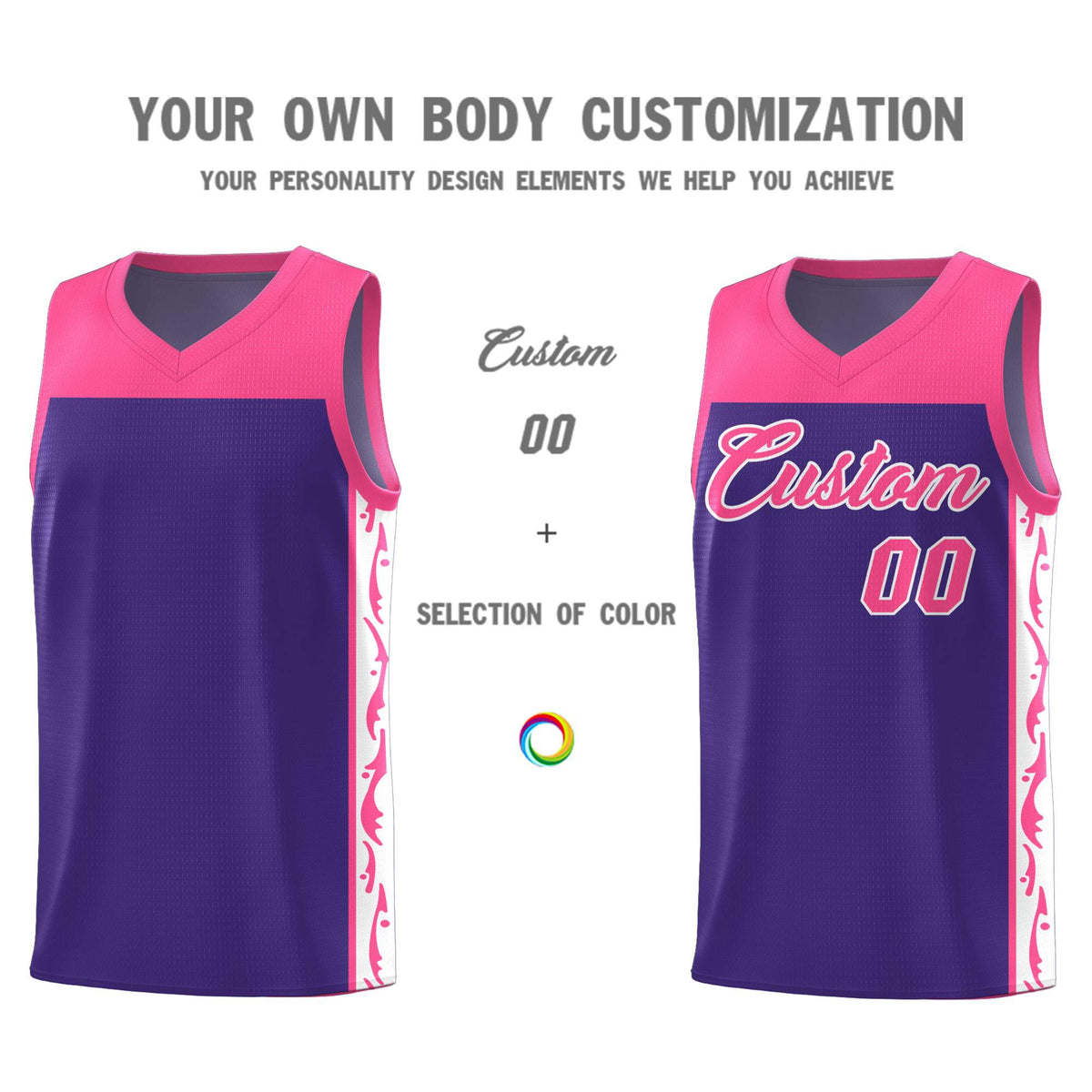 Custom Purple Side Pattern Sports Uniform Basketball Jersey