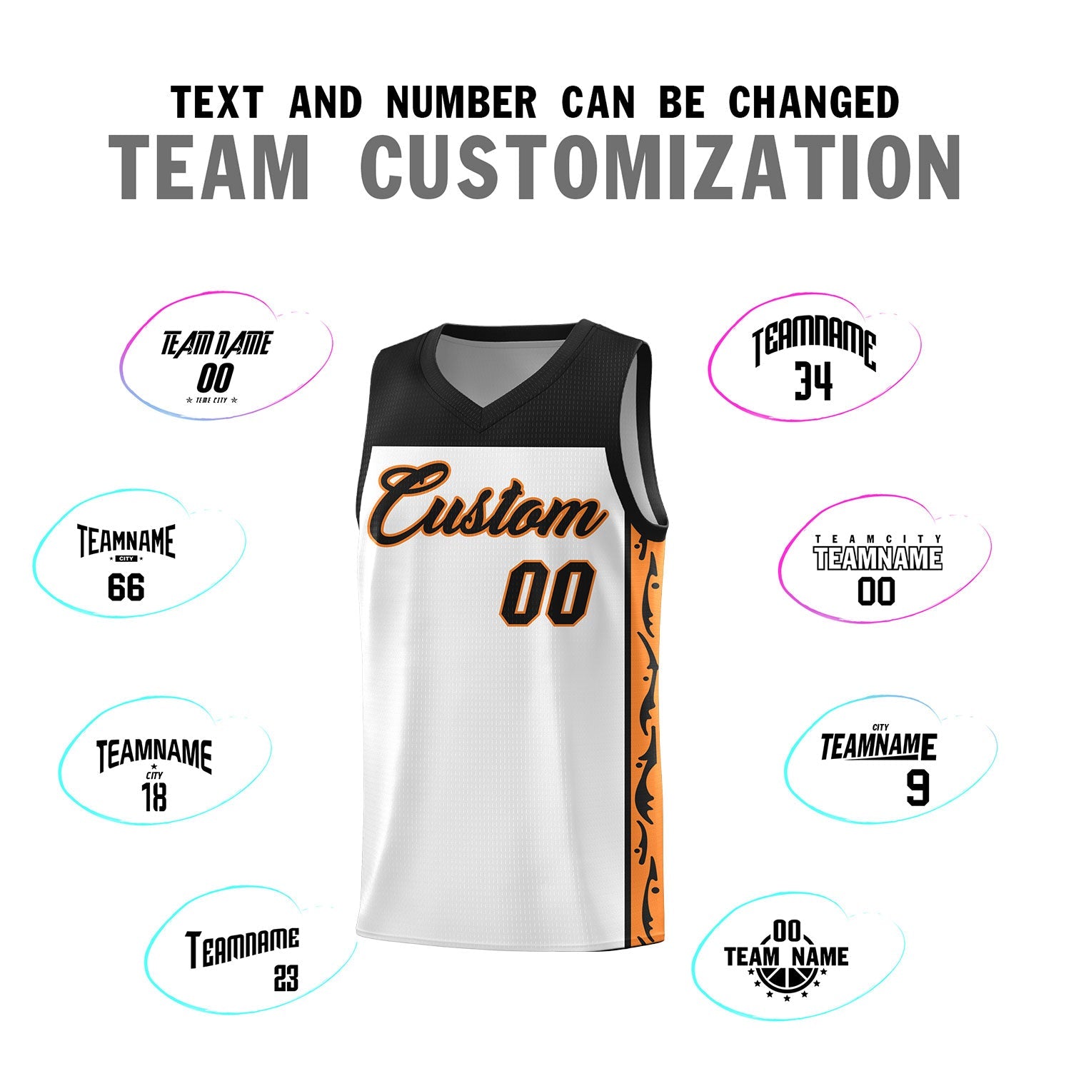 Custom White Side Pattern Sports Uniform Basketball Jersey