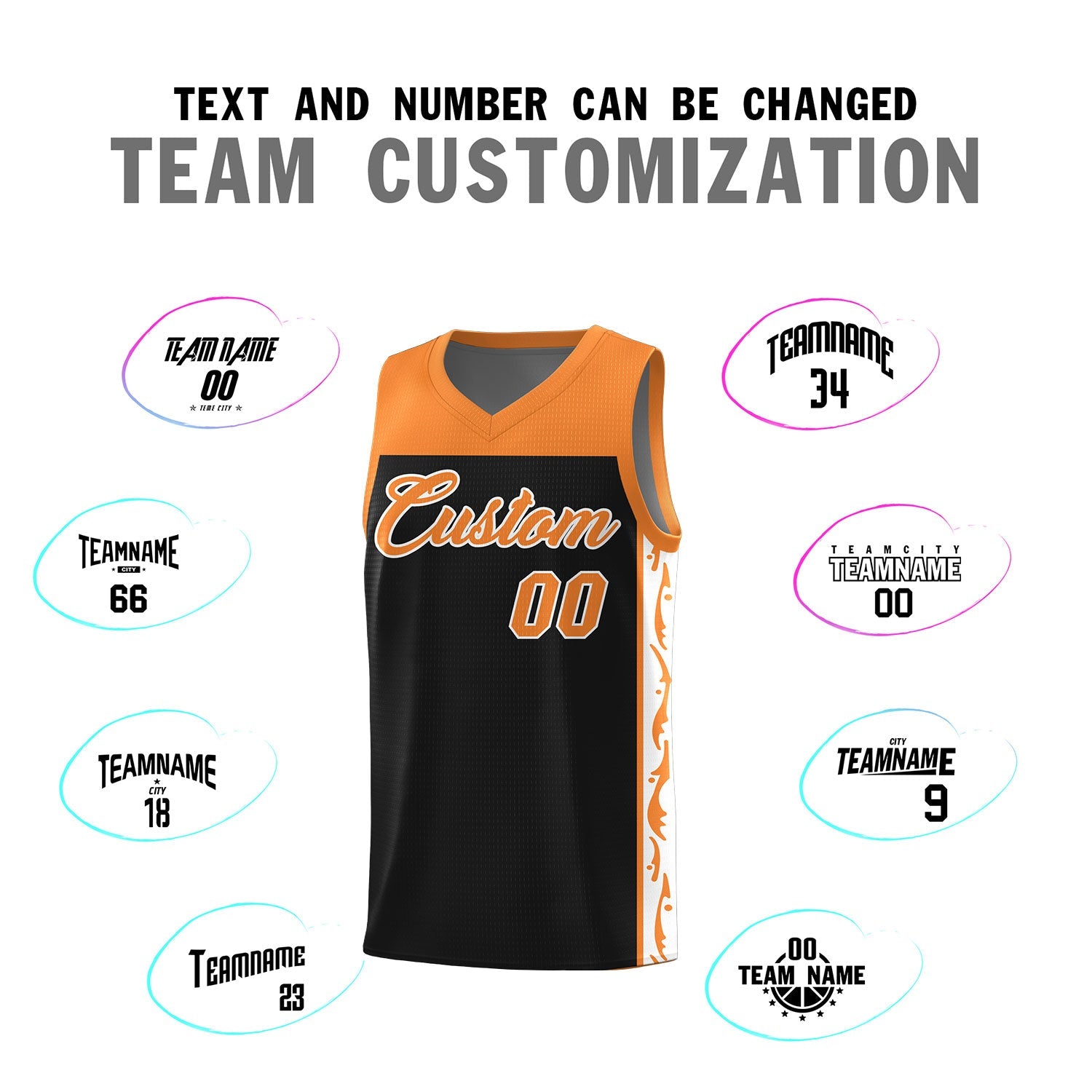 Custom Black Side Pattern Sports Uniform Basketball Jersey