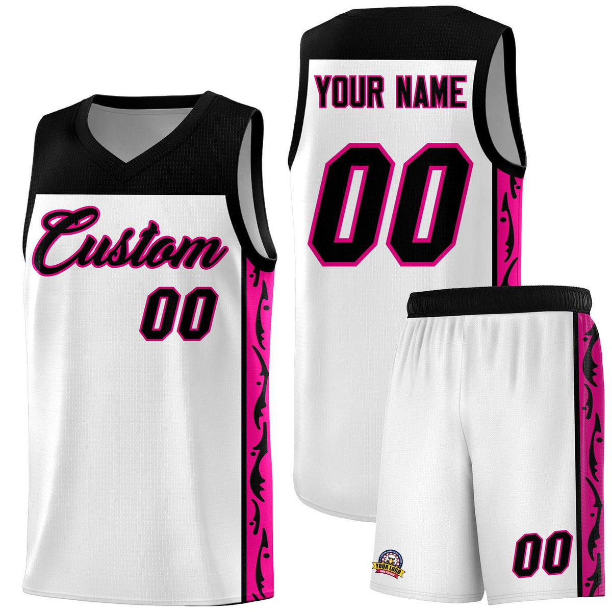 Custom White Side Pattern Sports Uniform Basketball Jersey