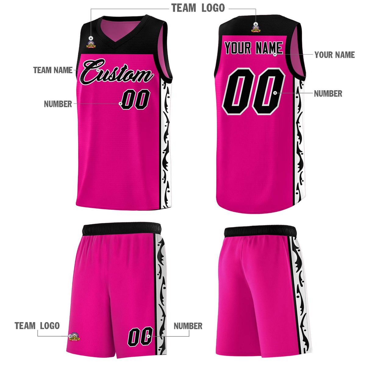 Custom Red Side Pattern Sports Uniform Basketball Jersey