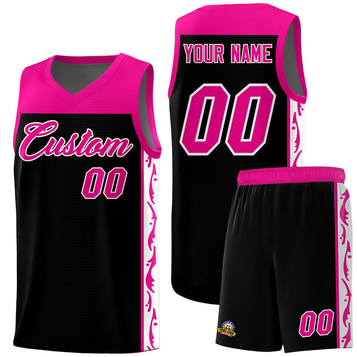 Custom Black Side Pattern Sports Uniform Basketball Jersey