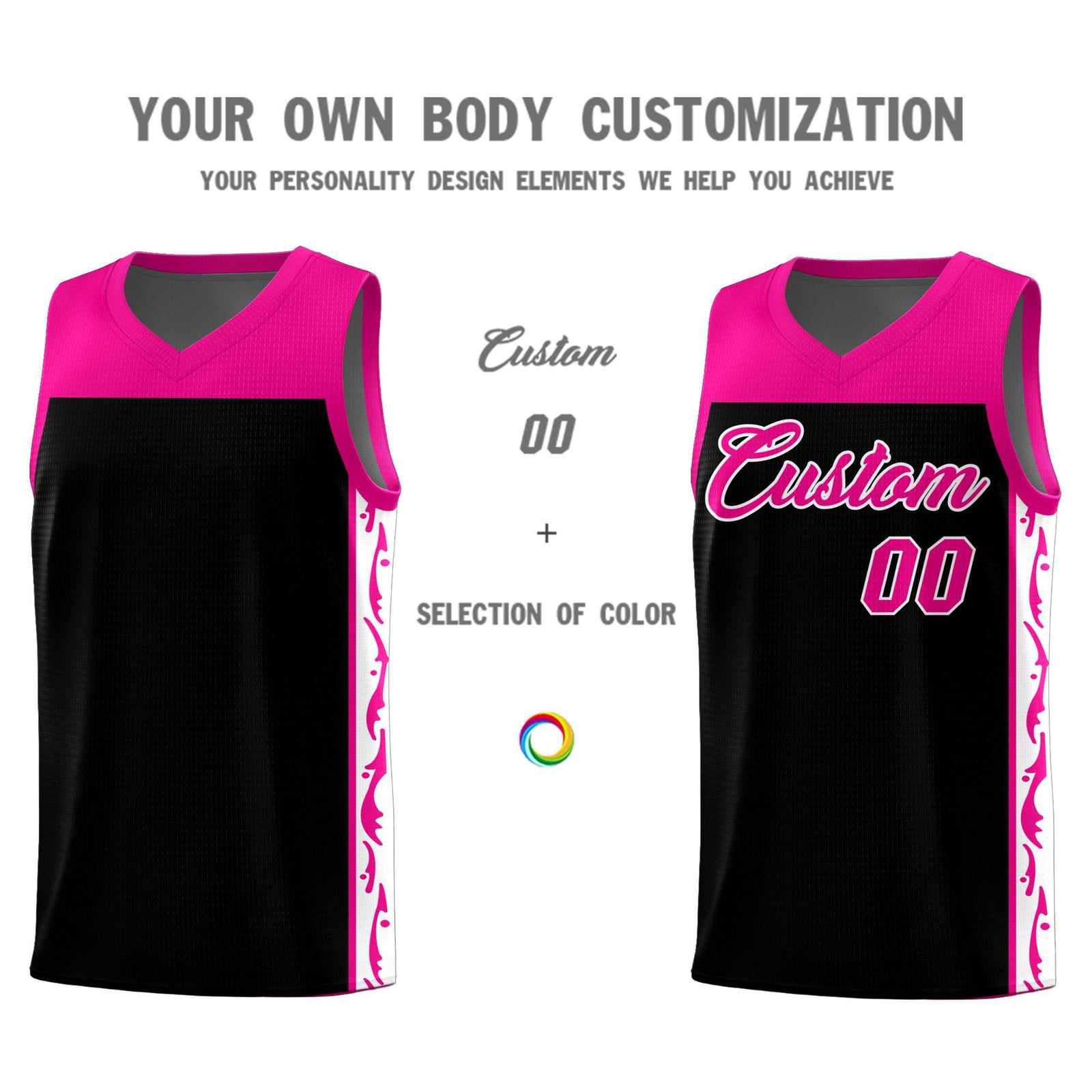 Custom Black Side Pattern Sports Uniform Basketball Jersey