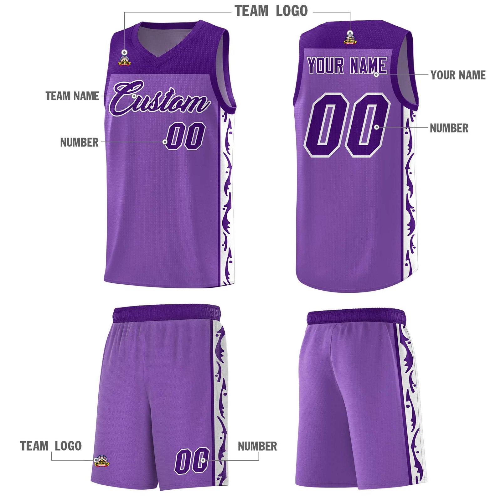 Custom Purple Side Pattern Sports Uniform Basketball Jersey
