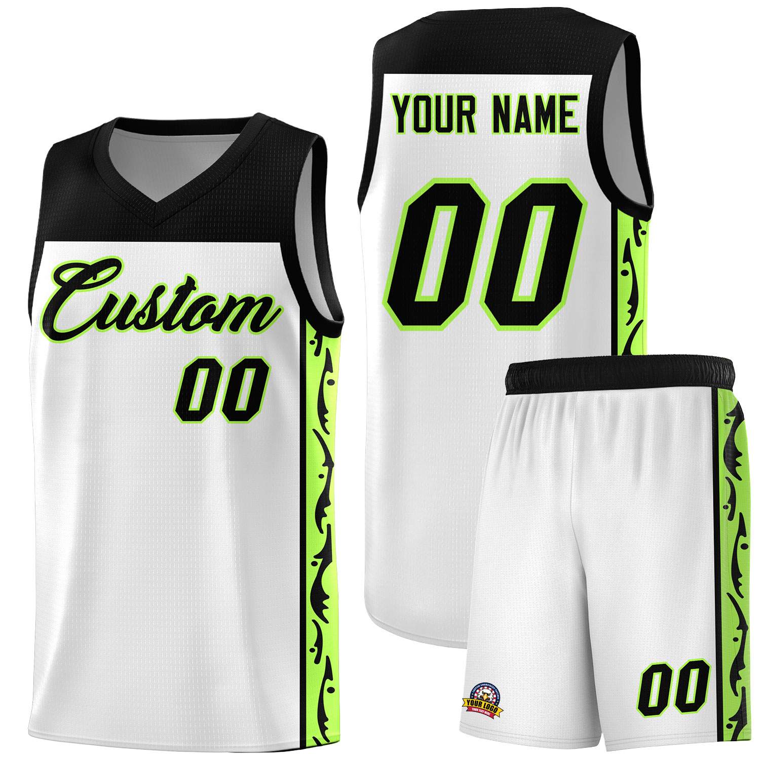 Custom White Side Pattern Sports Uniform Basketball Jersey