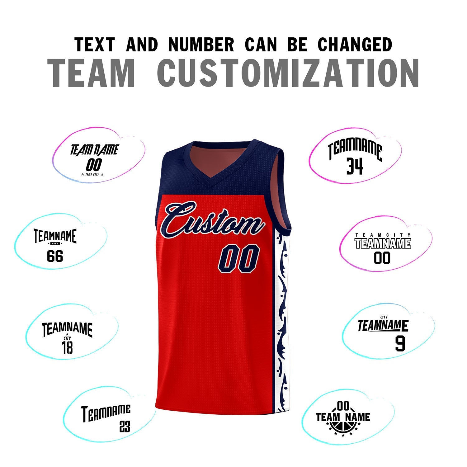 Custom Red Side Pattern Sports Uniform Basketball Jersey