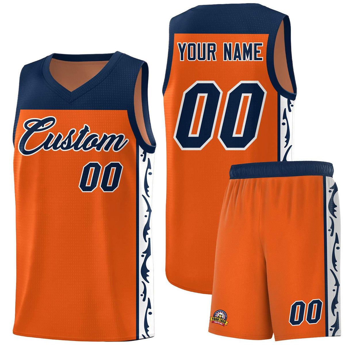 Custom Orange Side Pattern Sports Uniform Basketball Jersey