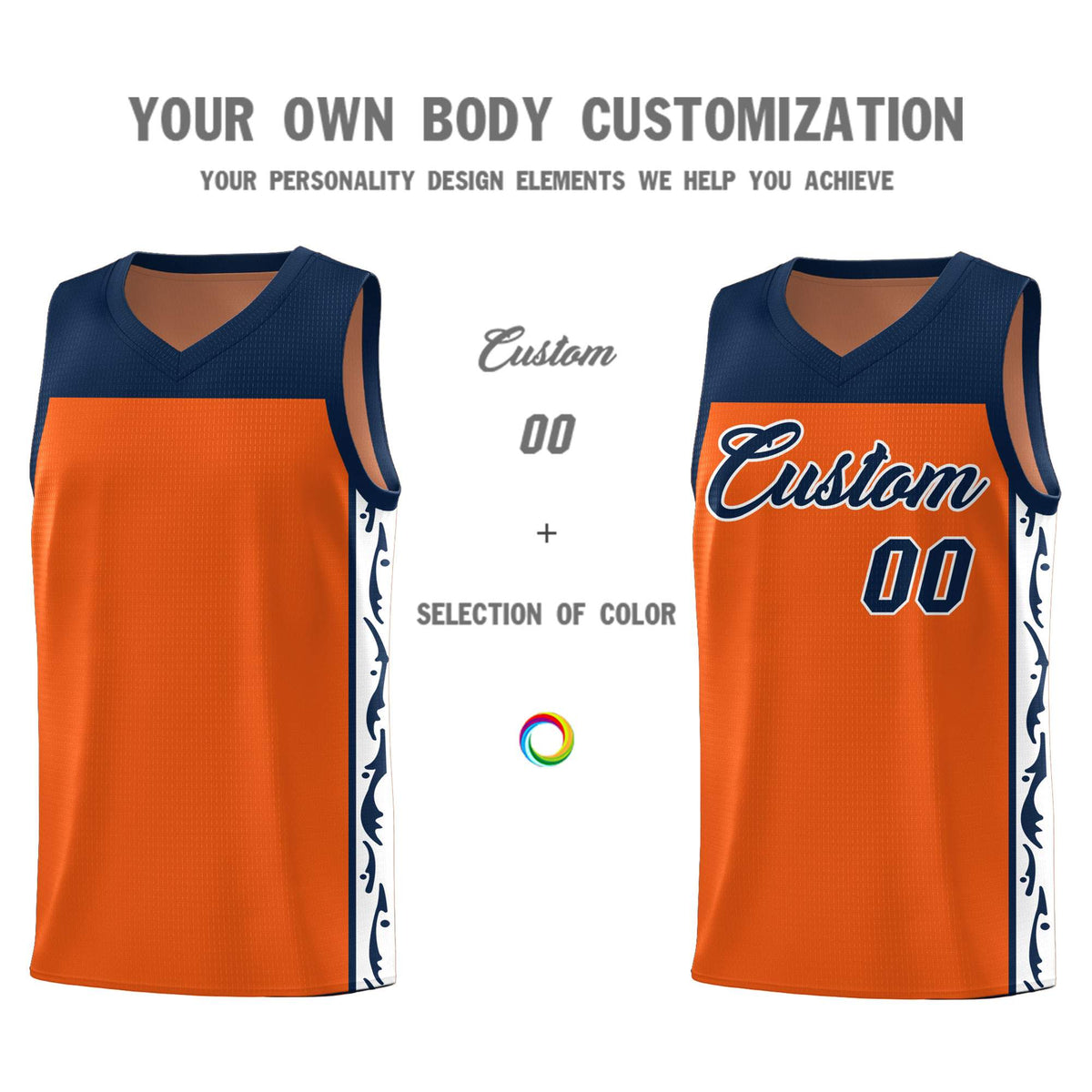 Custom Orange Side Pattern Sports Uniform Basketball Jersey