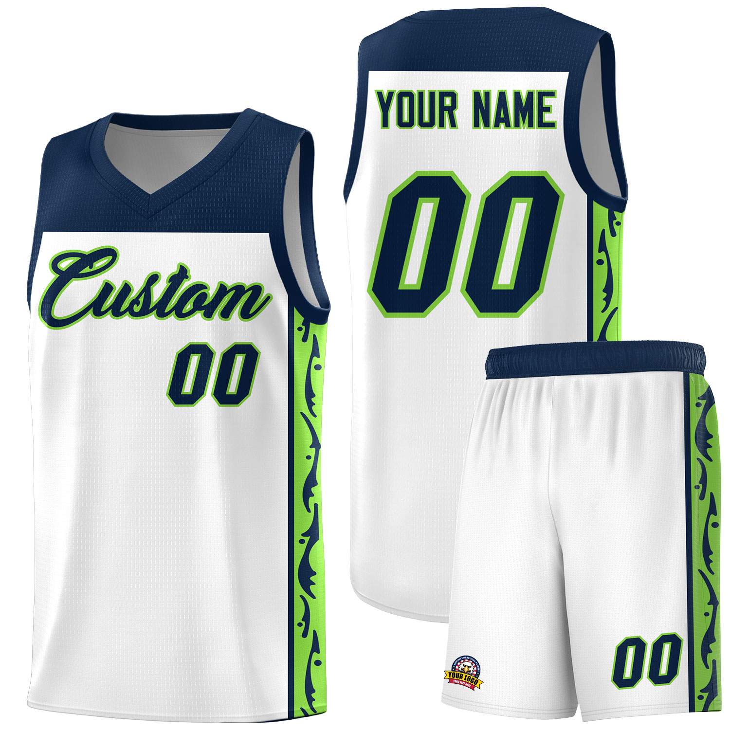 Custom White Side Pattern Sports Uniform Basketball Jersey