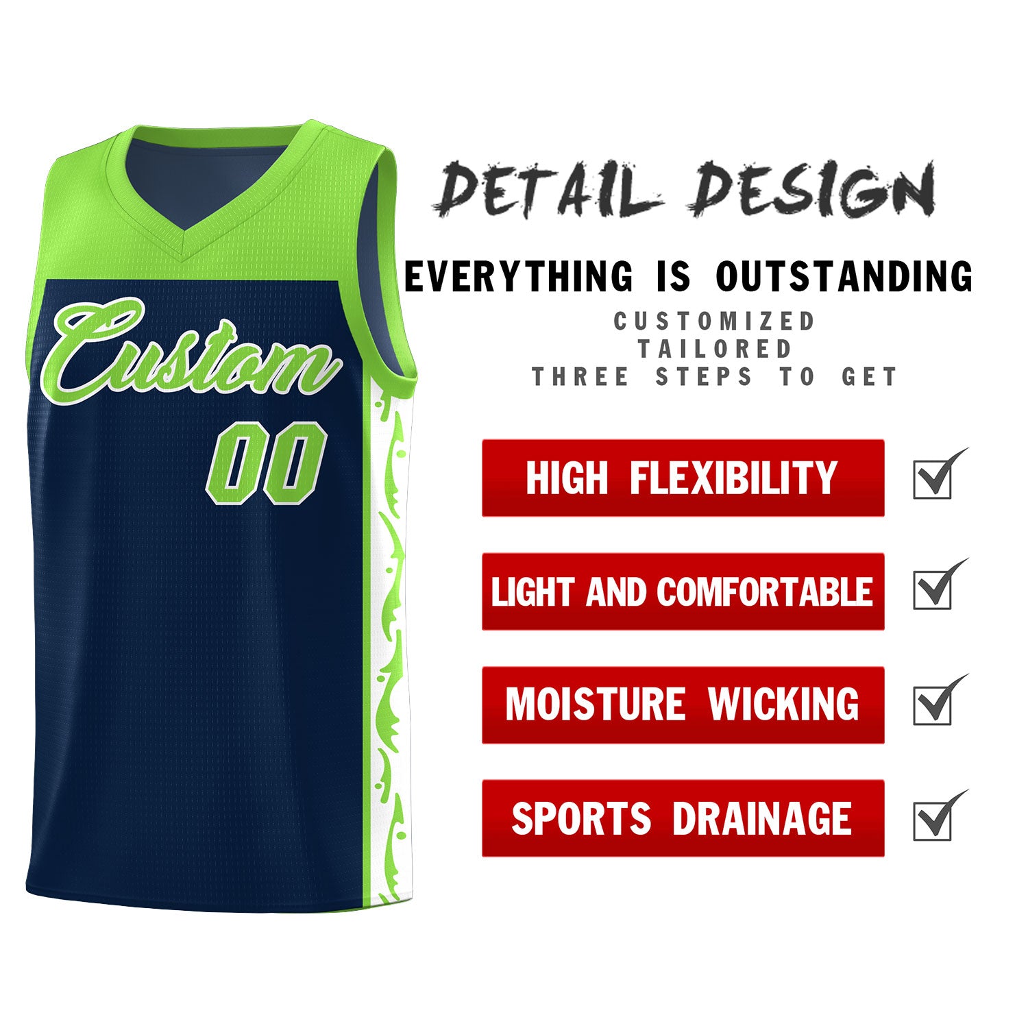 Custom Navy Side Pattern Sports Uniform Basketball Jersey