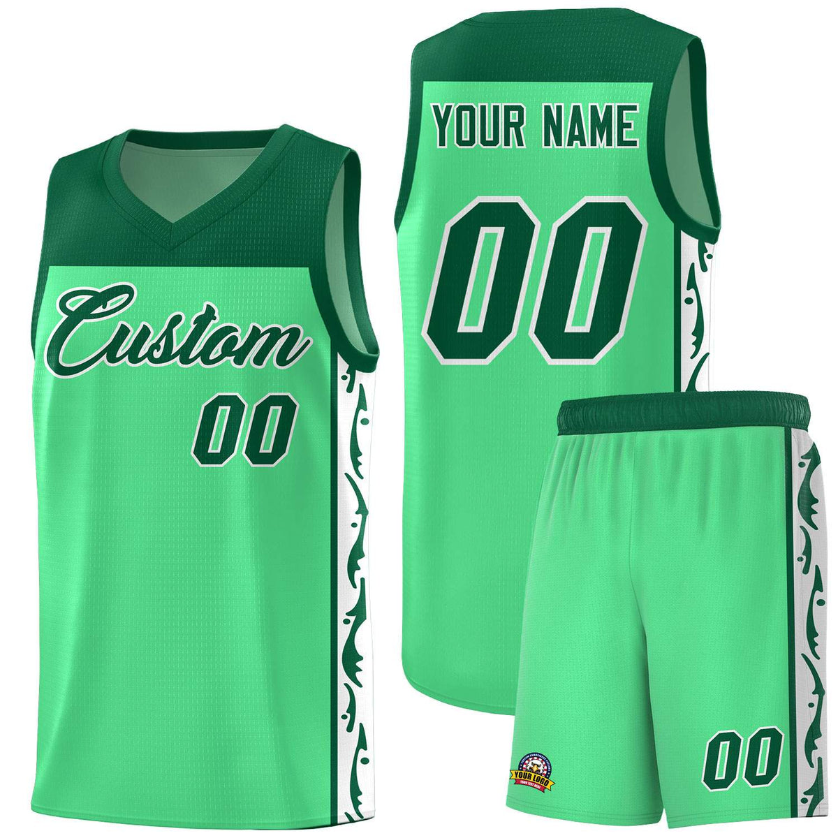 Custom Bright Green Side Pattern Sports Uniform Basketball Jersey