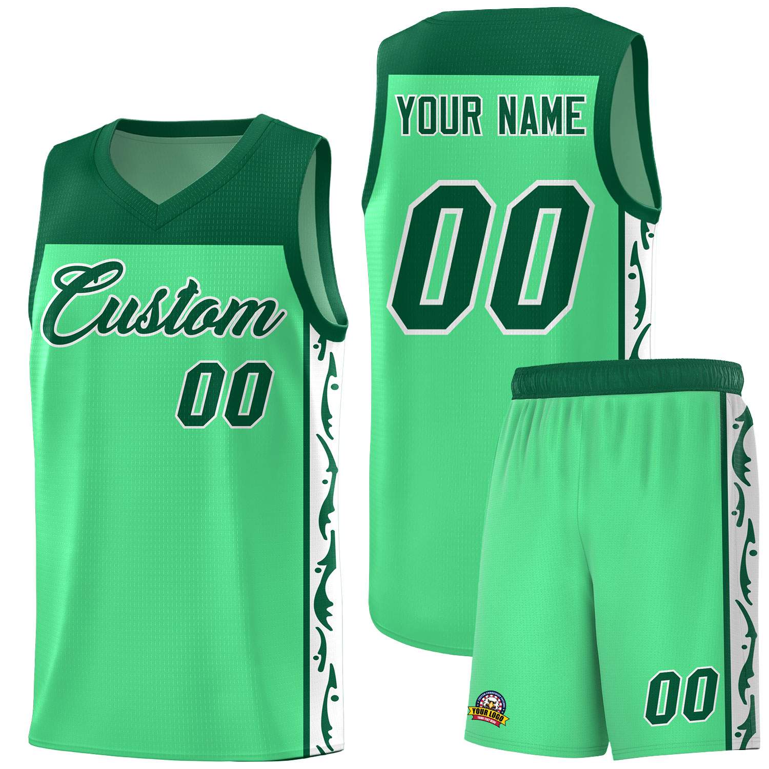 Custom Bright Green Side Pattern Sports Uniform Basketball Jersey