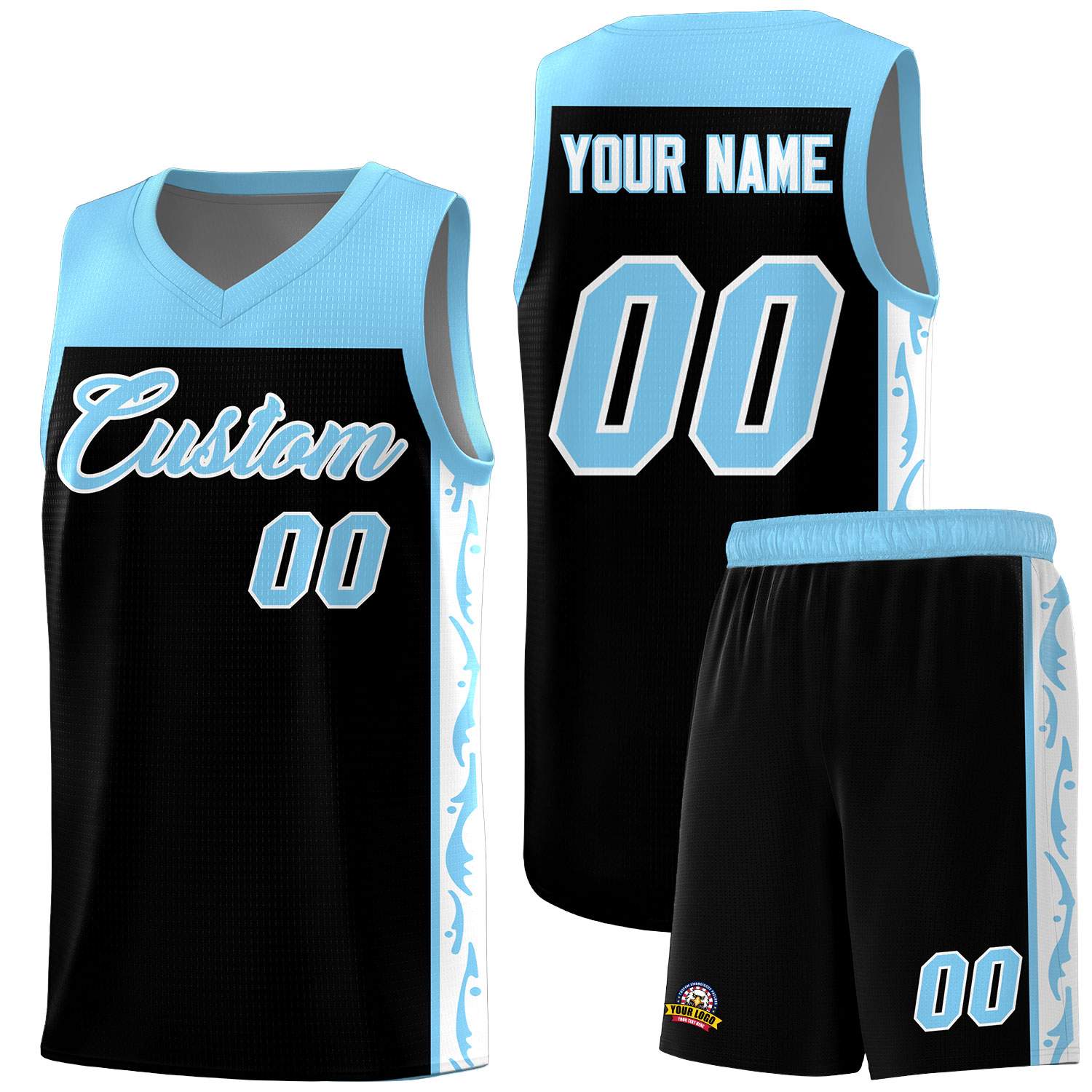 Custom Black Side Pattern Sports Uniform Basketball Jersey