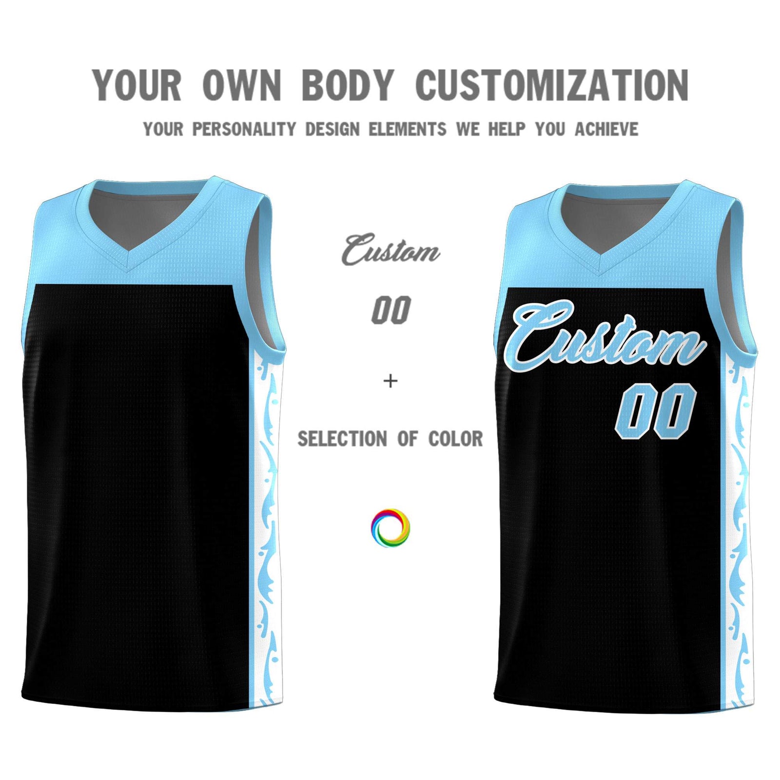 Custom Black Side Pattern Sports Uniform Basketball Jersey