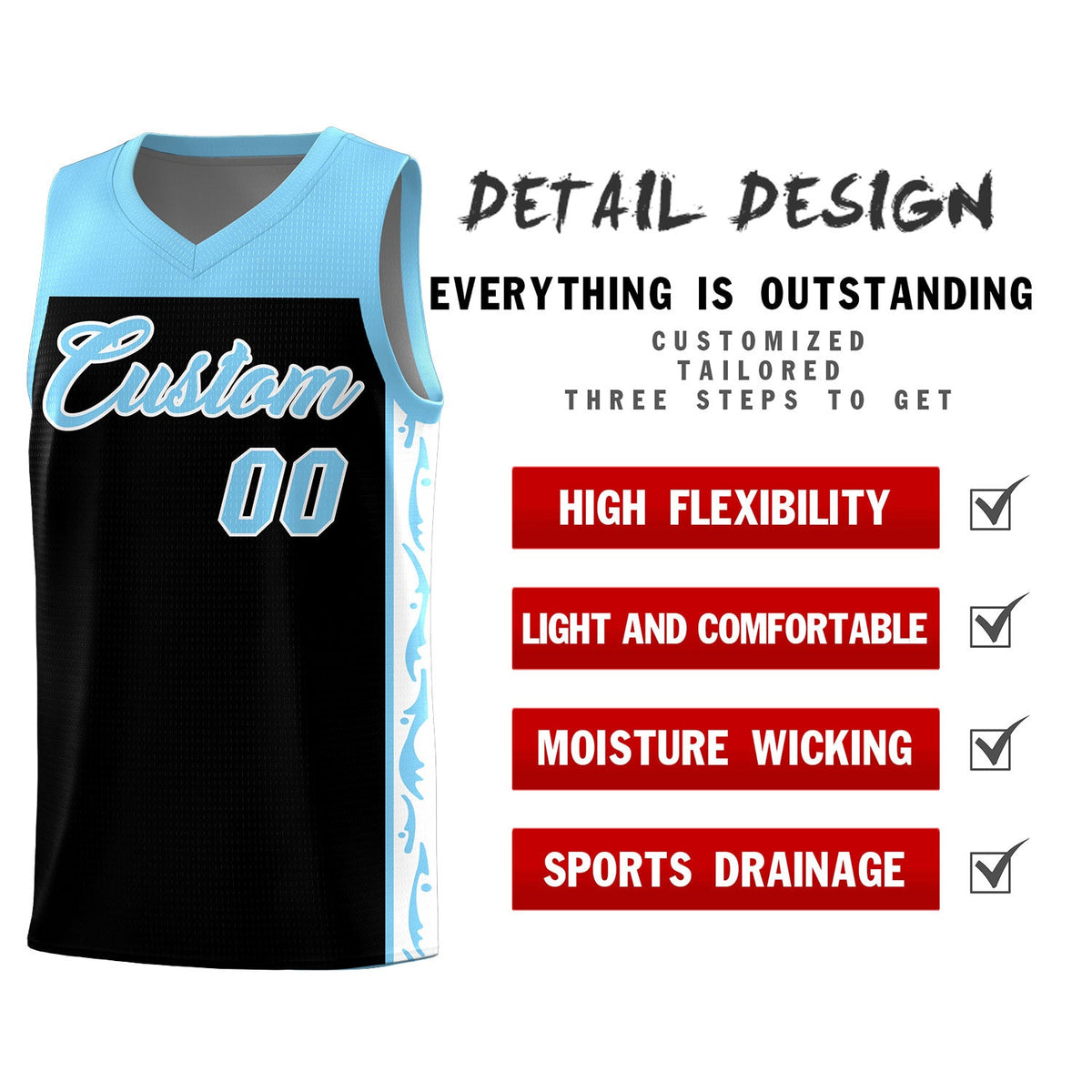 Custom Black Side Pattern Sports Uniform Basketball Jersey