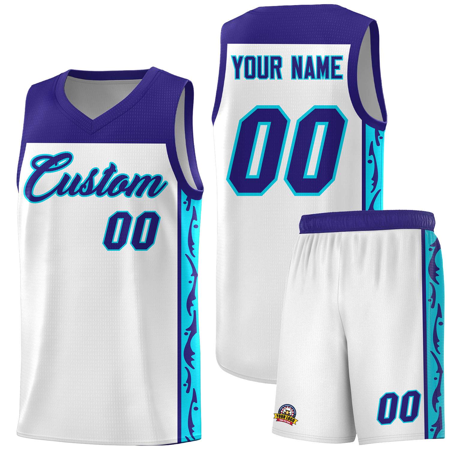 Custom White Side Pattern Sports Uniform Basketball Jersey
