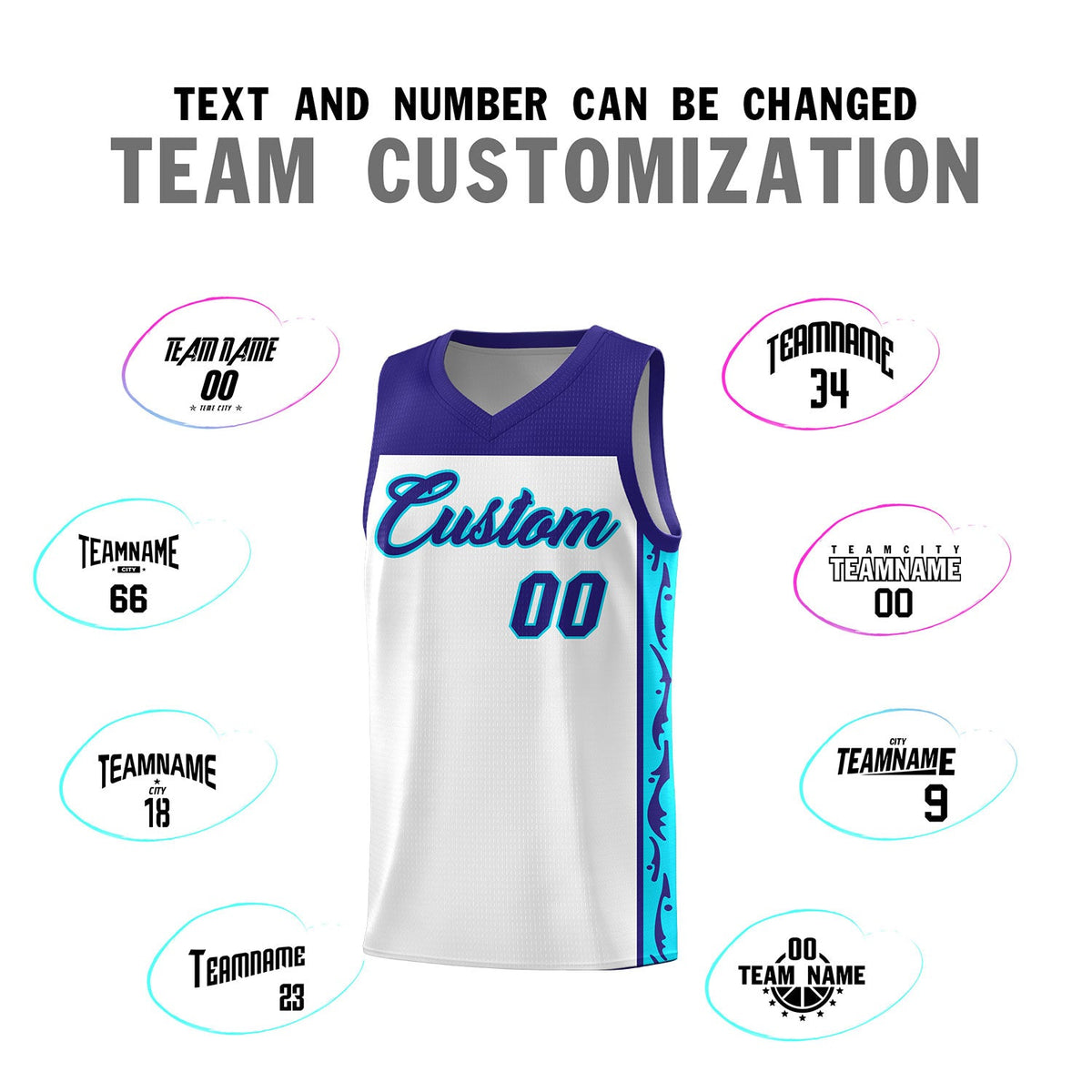 Custom White Side Pattern Sports Uniform Basketball Jersey