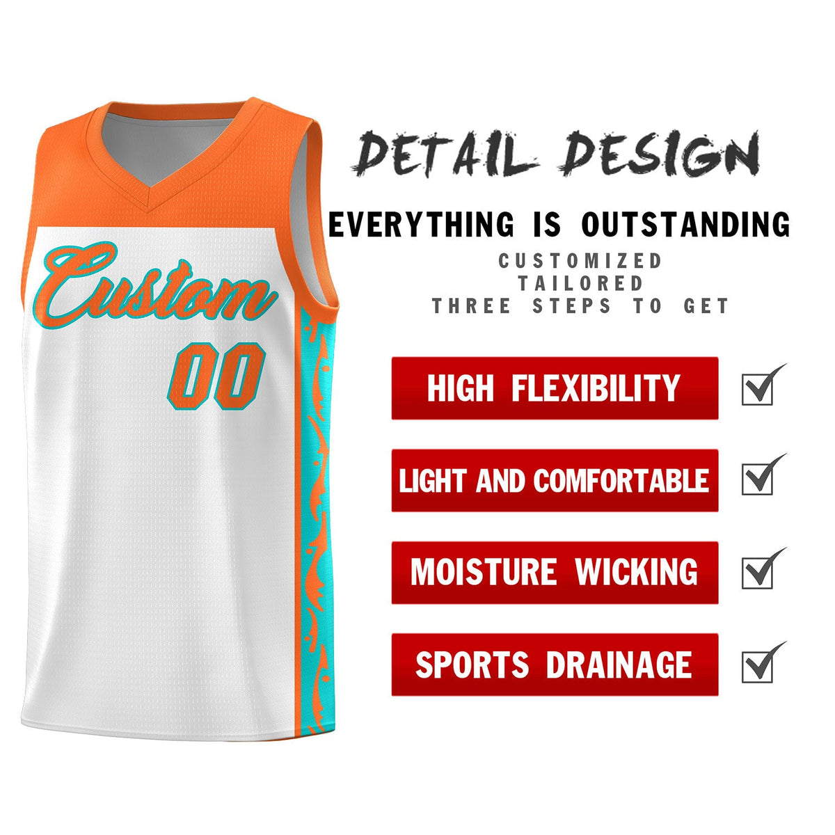 Custom White Side Pattern Sports Uniform Basketball Jersey