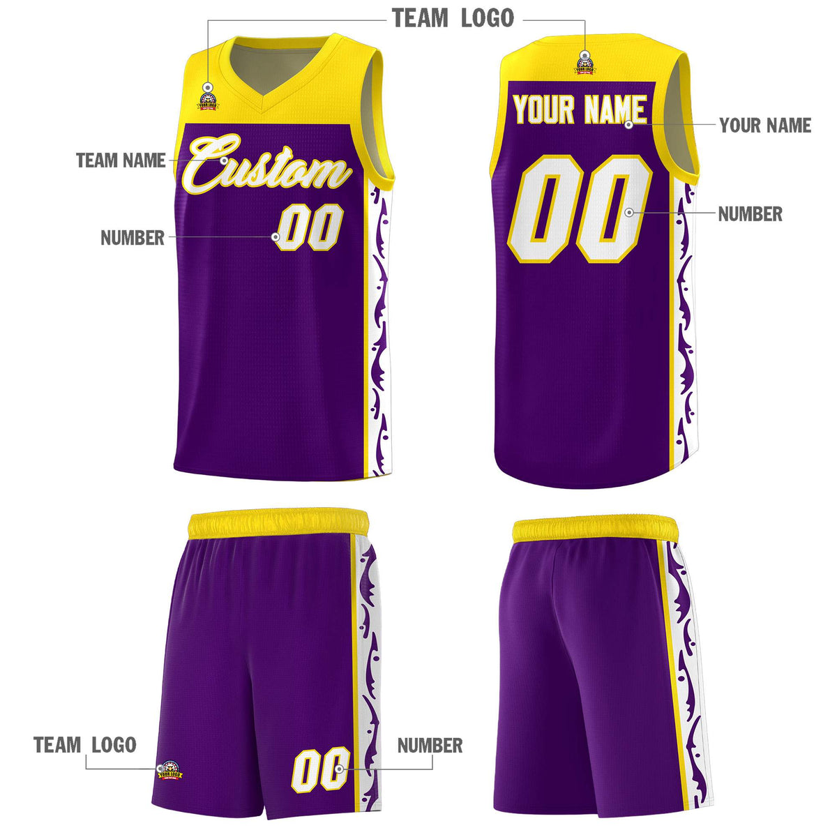 Custom Purple Side Pattern Sports Uniform Basketball Jersey