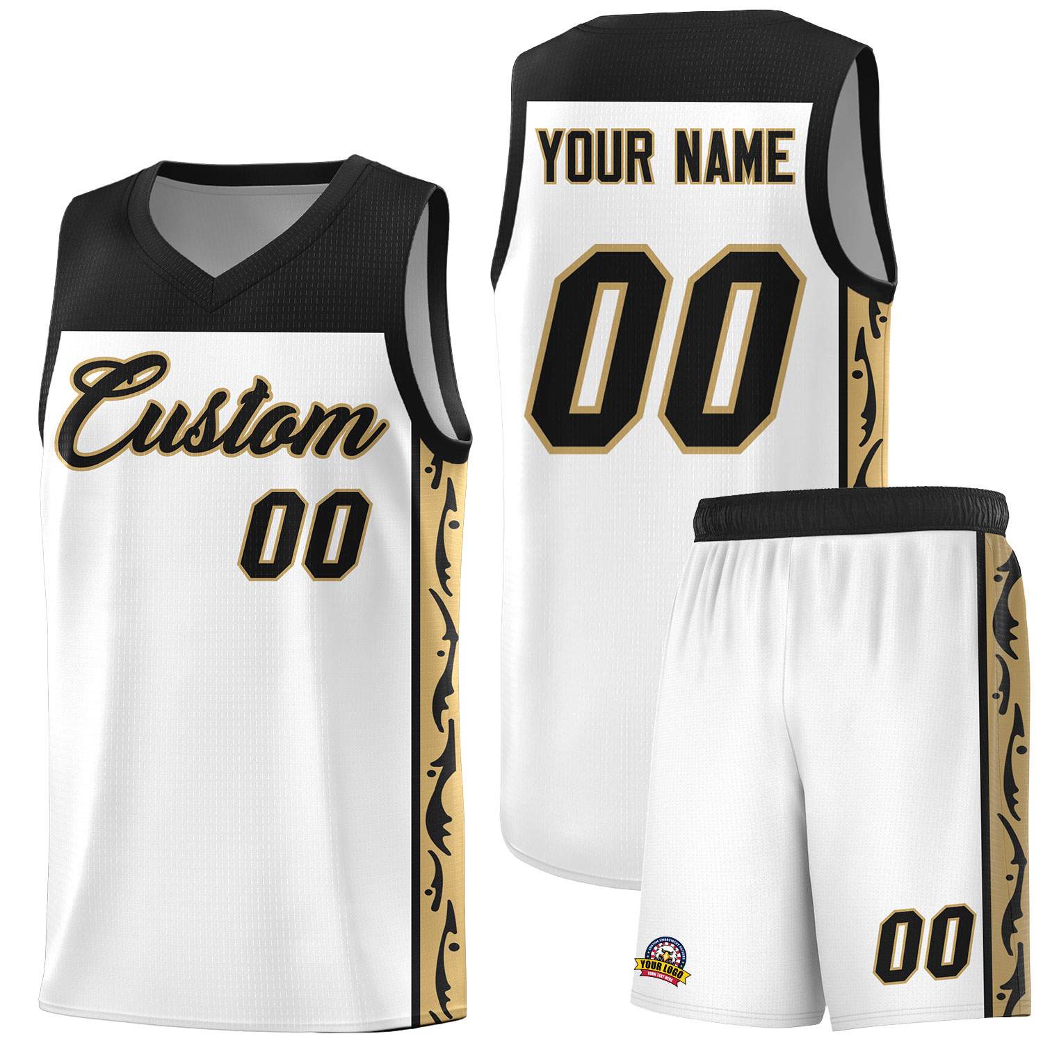 Custom White Side Pattern Sports Uniform Basketball Jersey