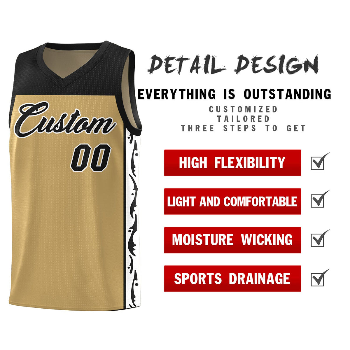 Custom Light Brown Side Pattern Sports Uniform Basketball Jersey