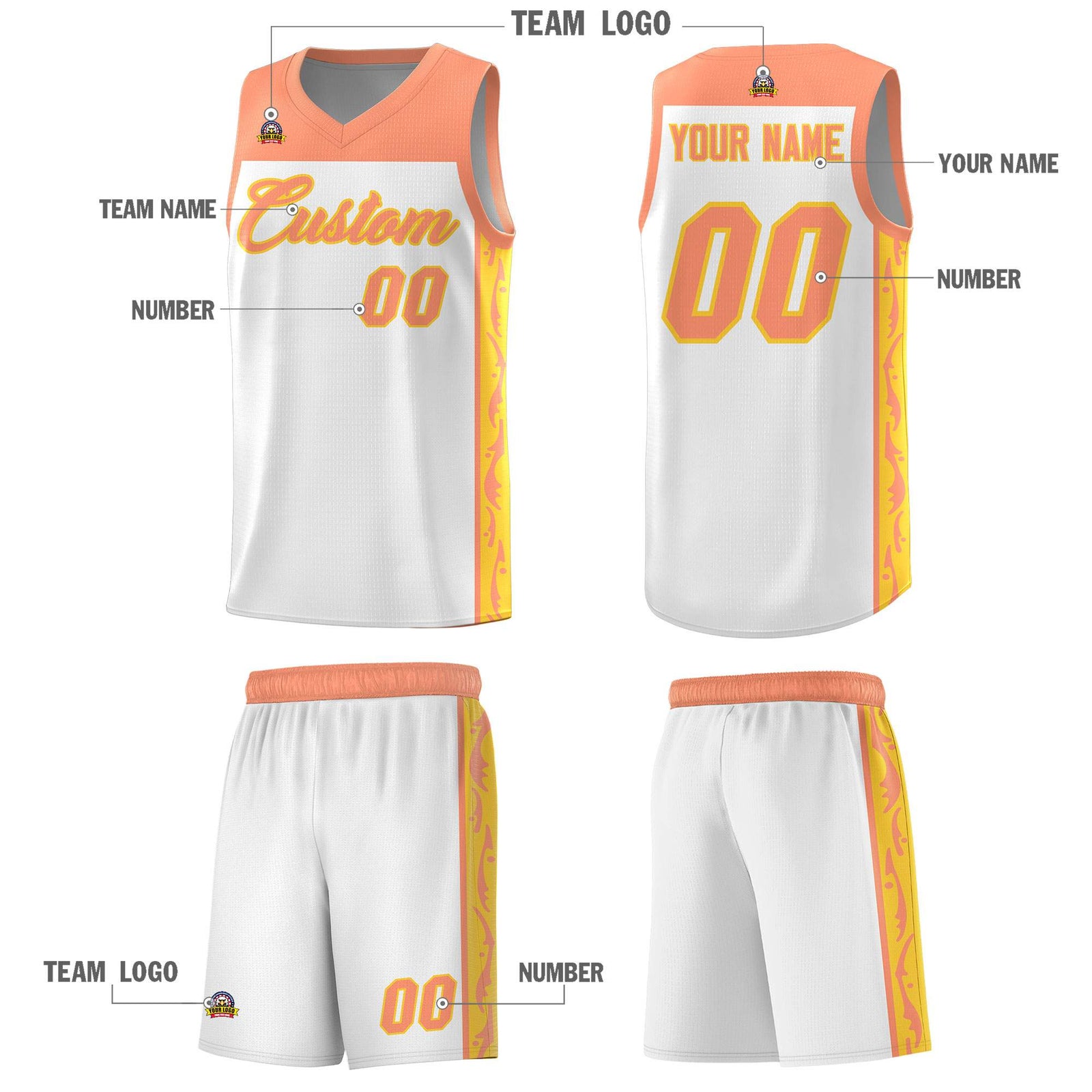 Custom White Side Pattern Sports Uniform Basketball Jersey